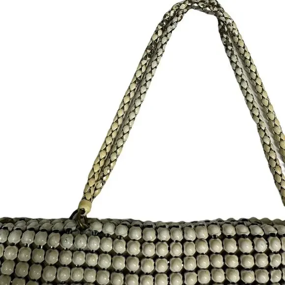 Vintage 40's Whiting & Davis Alumesh Handbag Purse Cream Beaded Evening Bag - Picture 7 of 13